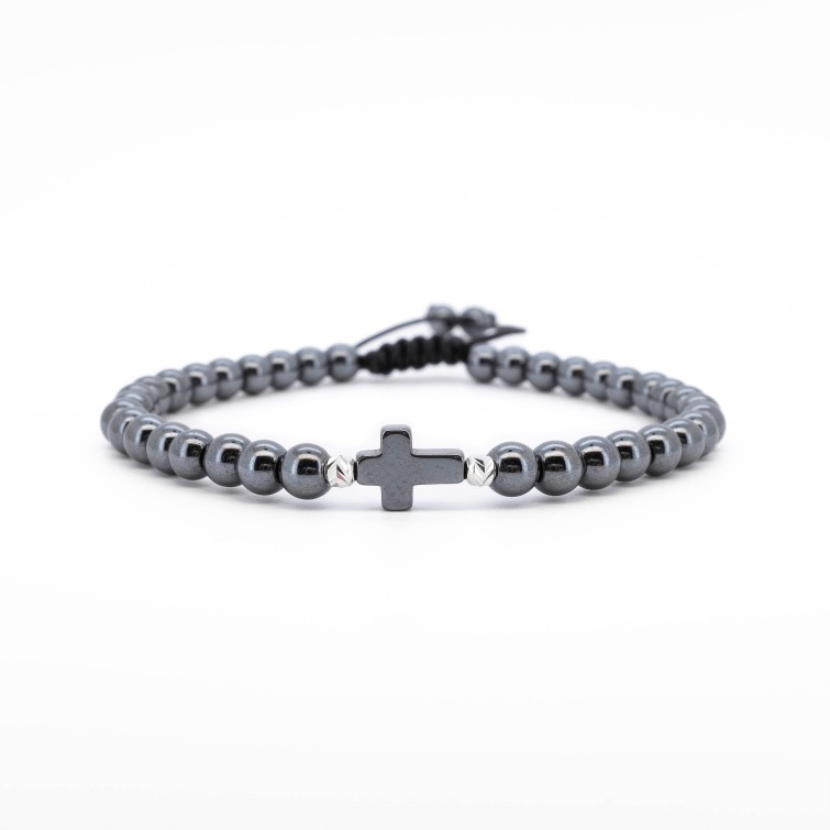 Гривна  Shamballa Hematite Cross със сребро .925