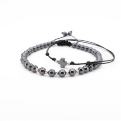 Комплект Hematite Cross с 14k бяло злато