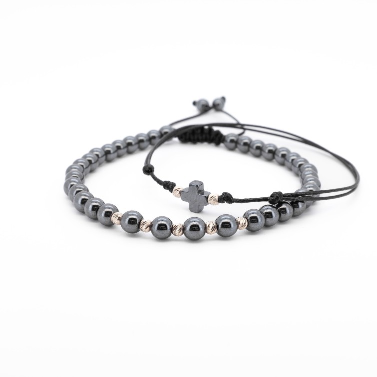 Комплект Hematite Cross с 14k бяло злато