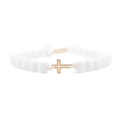 Гривна Shamballa Cross White с 14k златен кръст